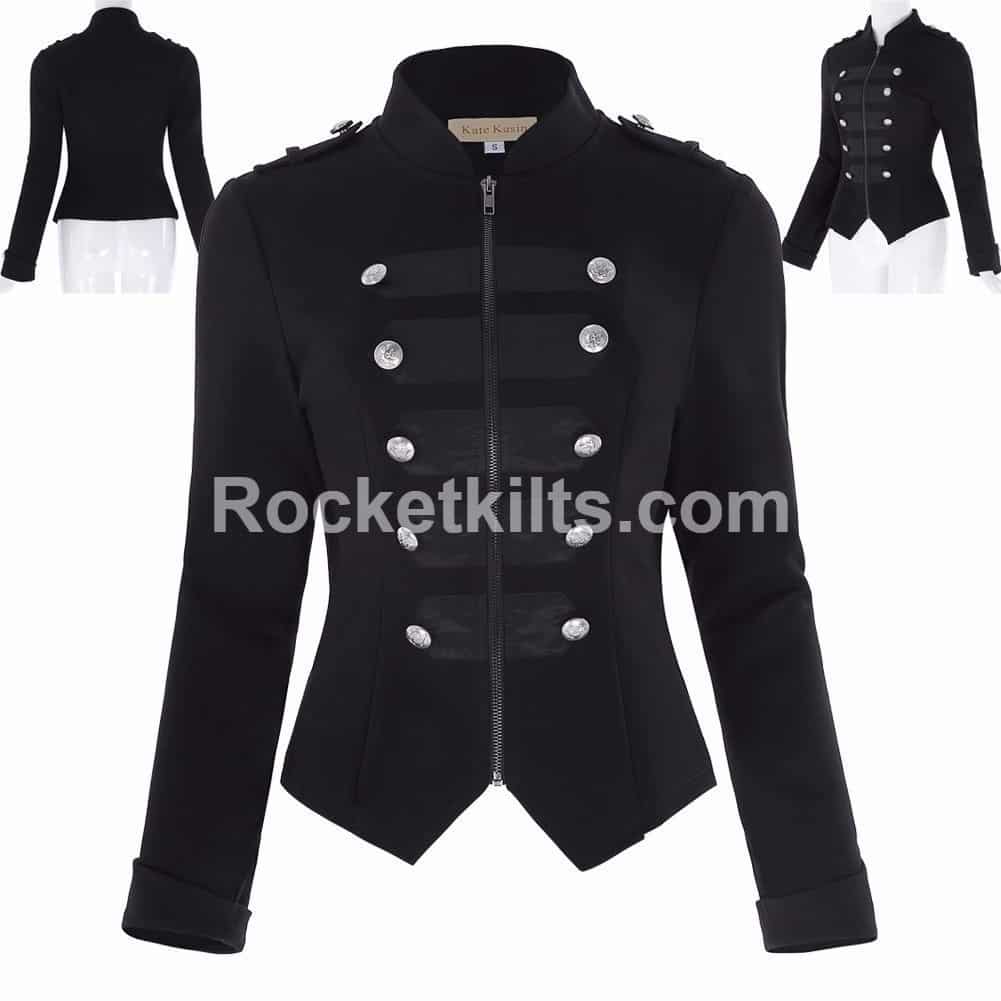 Womens Lady Retro Steampunk Gothic Military Black Parade Jacket Tops