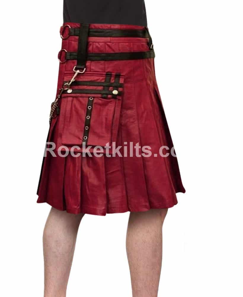 New Stylish Pleated Men's Leather Gladiator Kilt 100 Cowhide