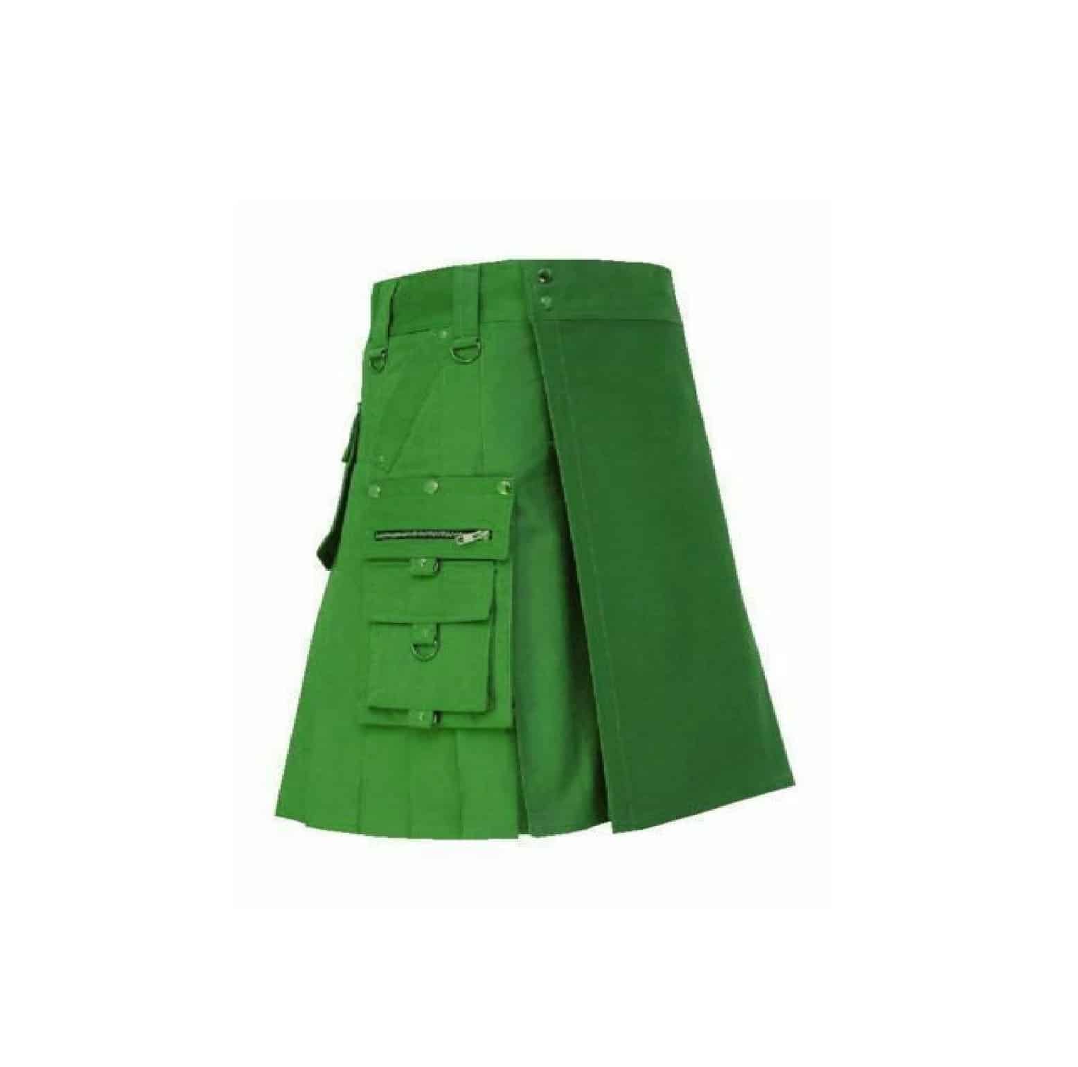 Green Cotton Utility Kilt For Men